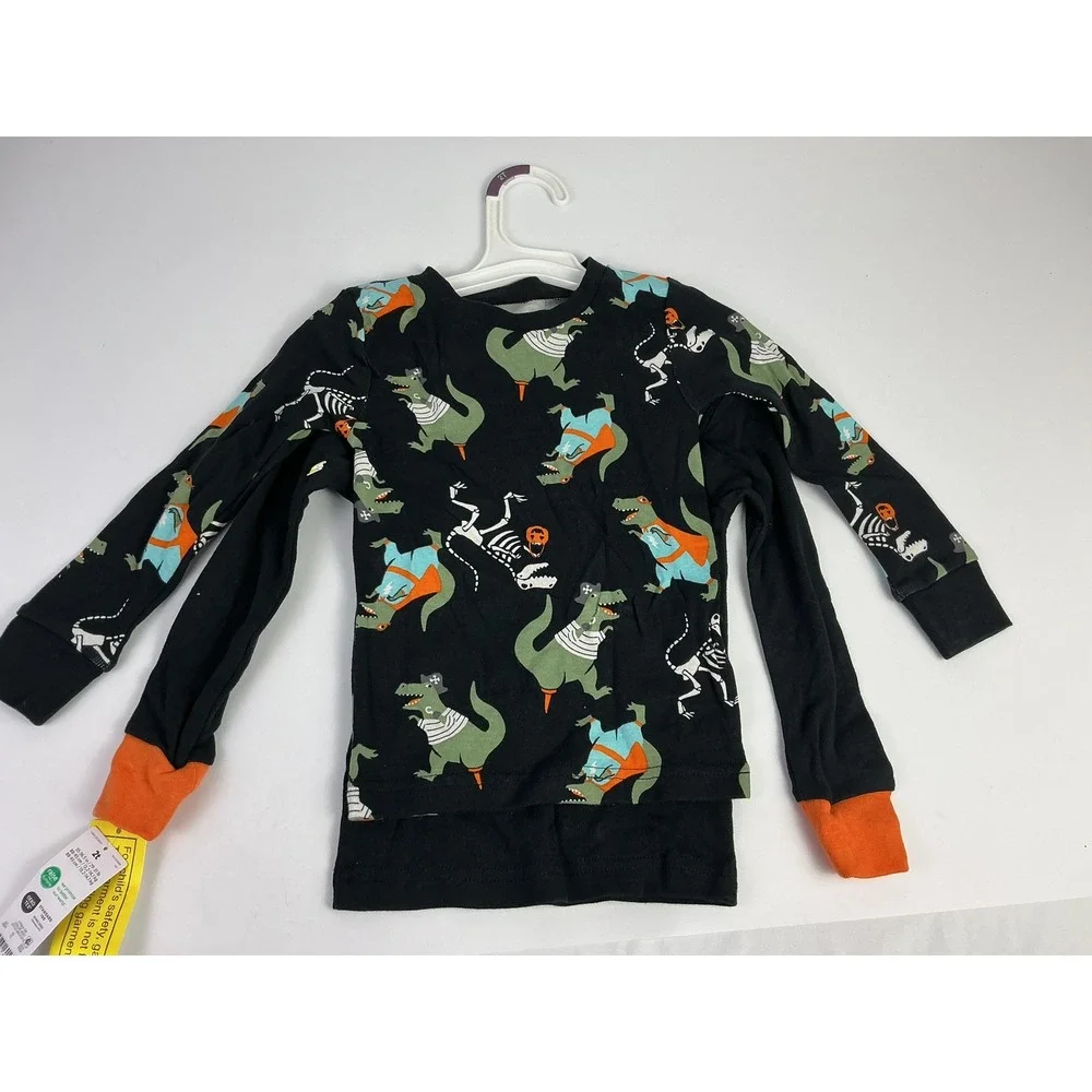 Carters Kids Dinosaur Skeleton Glow in Dark Halloween Pajama 2 Tops 2T No Pants - Picture 2 of 8